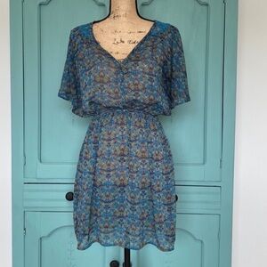🌸3/$25 Xhilaration Abstract Floral Lace Back Lightweight Teal Mini Dress, Size S